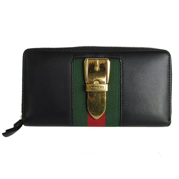 Auth GUCCI Zip Around long wallet Black / gold leather/metal - Picture 1 of 10